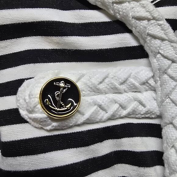 Luciano Dante Striped Nautical Anchor Buttons Jacket Black White Size Medium - Picture 4 of 6